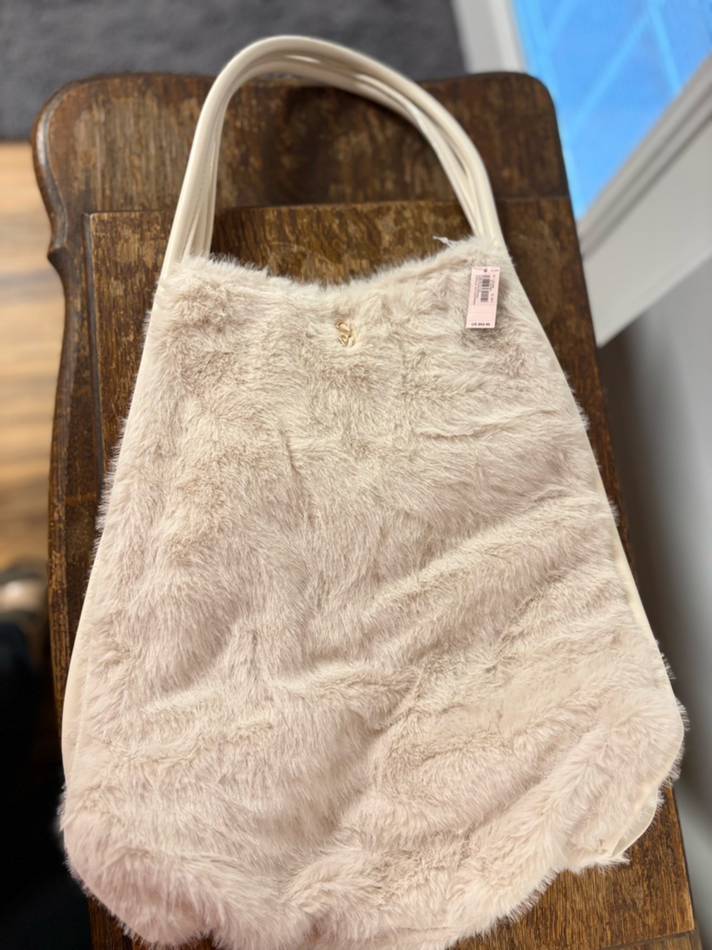 Victoria’s Secret Plush Faux Fur Tote Bag in Light Beige